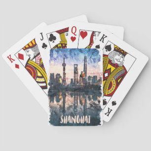 Shanghai China Skyline Watercolor Art Print Playing Cards