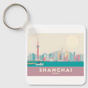 Shanghai China The Bund Pastel Travel Key Ring