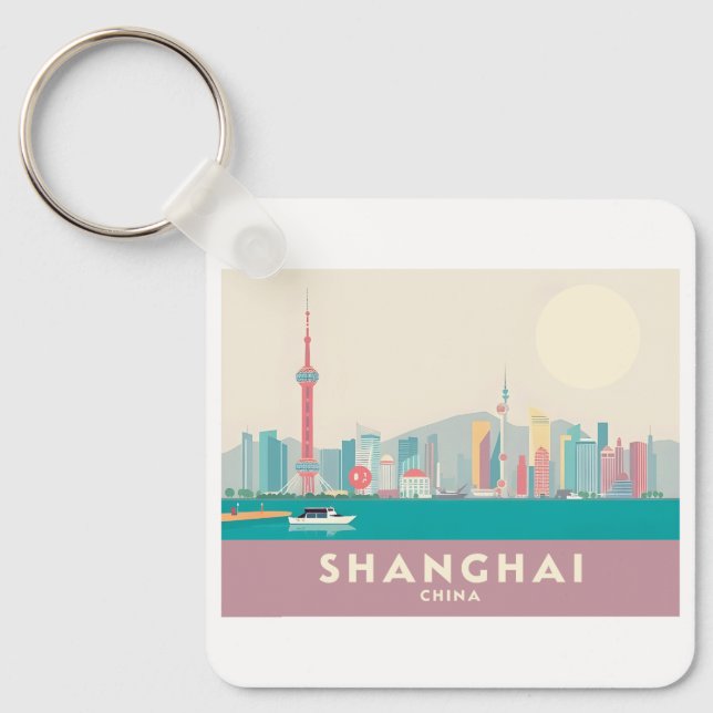 Shanghai China The Bund Pastel Travel Key Ring (Front)