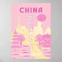 Shanghai China Travel Pink Poster