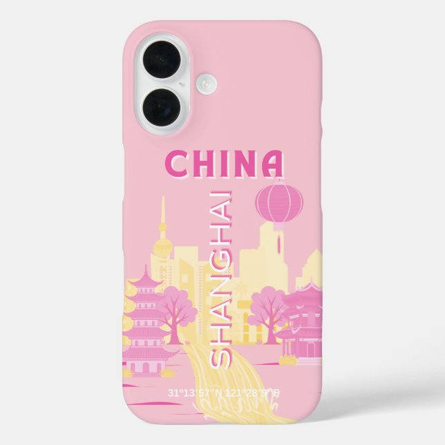Shanghai China Travel Pink Poster Case-Mate iPhone Case (Back)