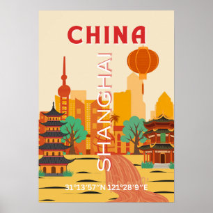 Shanghai China Travel Retro Poster