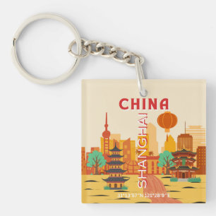 Shanghai China Travel Retro Poster Key Ring