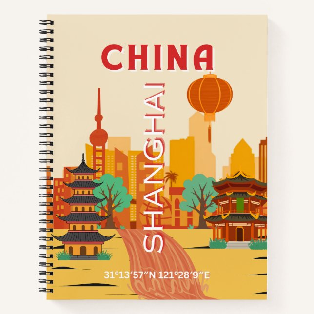 Shanghai China Travel Retro Poster Notebook (Front)
