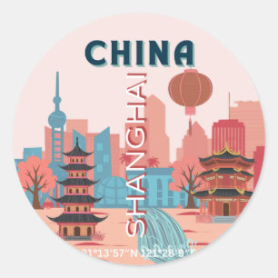 Shanghai China Travel Retro Vintage Poster Classic Round Sticker