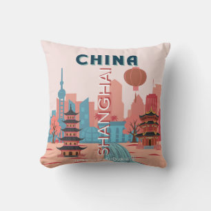 Shanghai China Travel Retro Vintage Poster Cushion