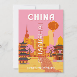 Shanghai China Travel Vintage Poster Invitation