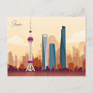 Shanghai,China Vintage Chinese Travel city skyline Postcard