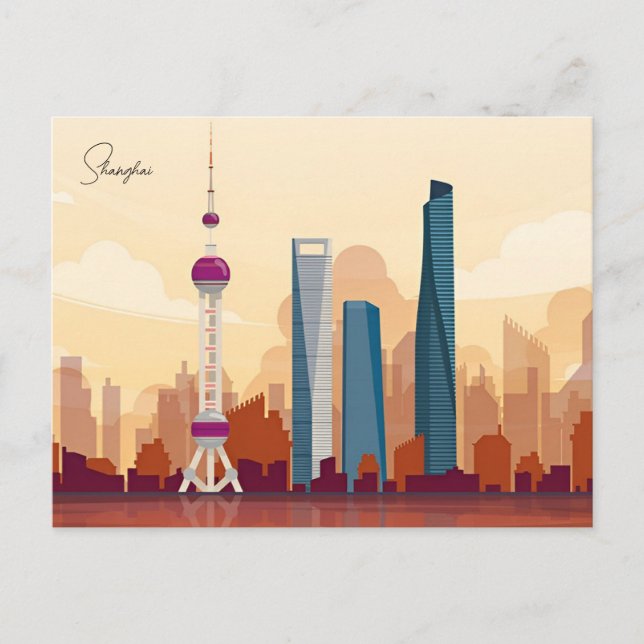 Shanghai,China Vintage Chinese Travel city skyline Postcard (Front)