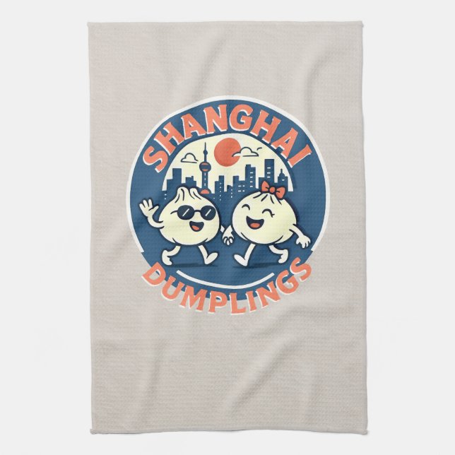 Shanghai Dumplings Cute Fun Design Tea Towel (Vertical)