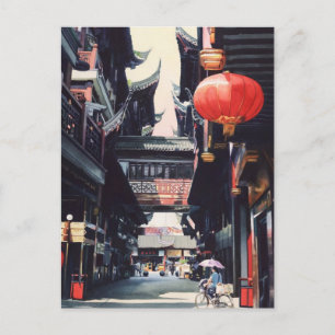 "Shanghai Market" China Watercolor Postcard