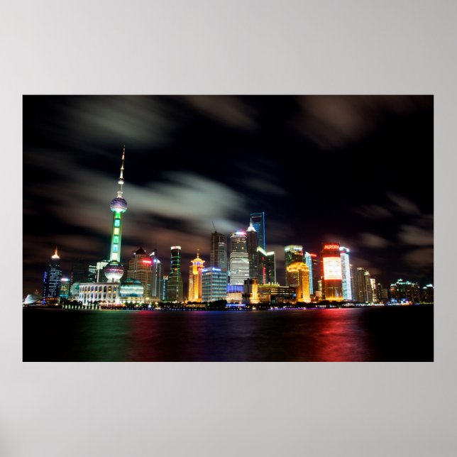 Shanghai Skyline by Night Poster (Front)