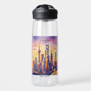 Shanghai Skyline China Travel Watercolor  Water Bottle