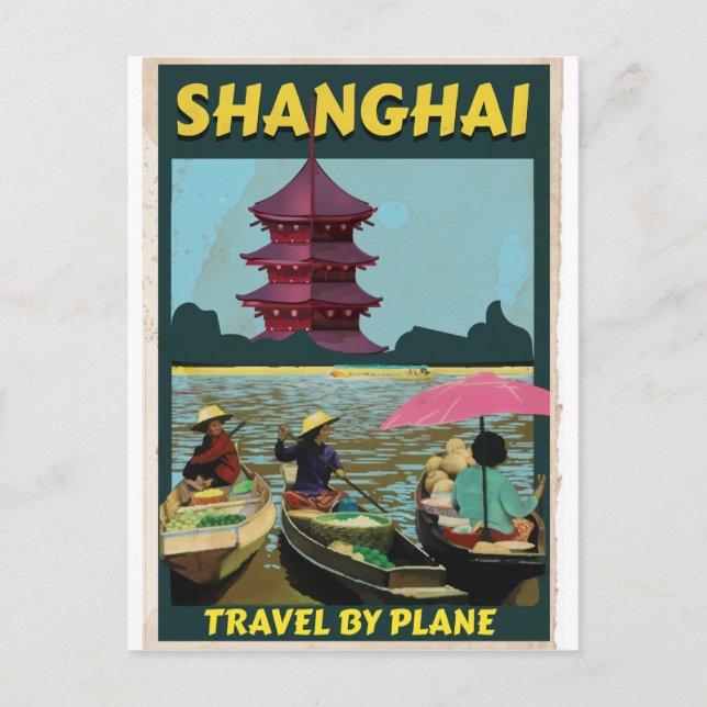 Shanghai vintage travel poster postcard (Front)