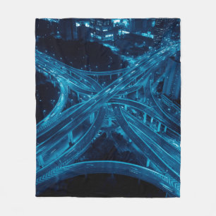 Shanghai Yanan Road overpass bridge at night with Fleece Blanket