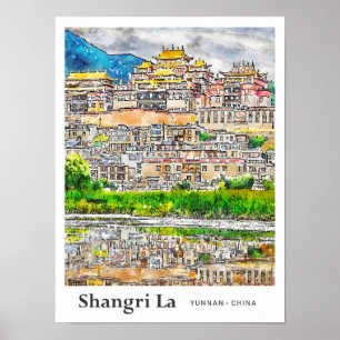 Shangri La Yunnan China Travel Art Watercolor Poster
