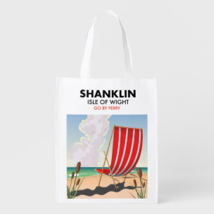Shanklin Beach isle of wight travel poster. Reusable Grocery Bag