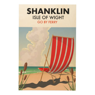 Shanklin Beach isle of wight travel poster. Wood Wall Art