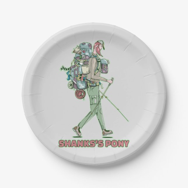 Shanks's pony funny hiker walking paper plate (Front)