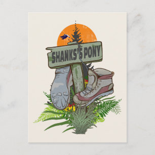 Shanks's pony old hiking boots postcard