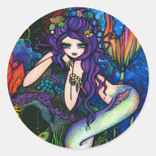 "Shannon" Mermaid Fantasy Fairy Classic Round Sticker (Front)