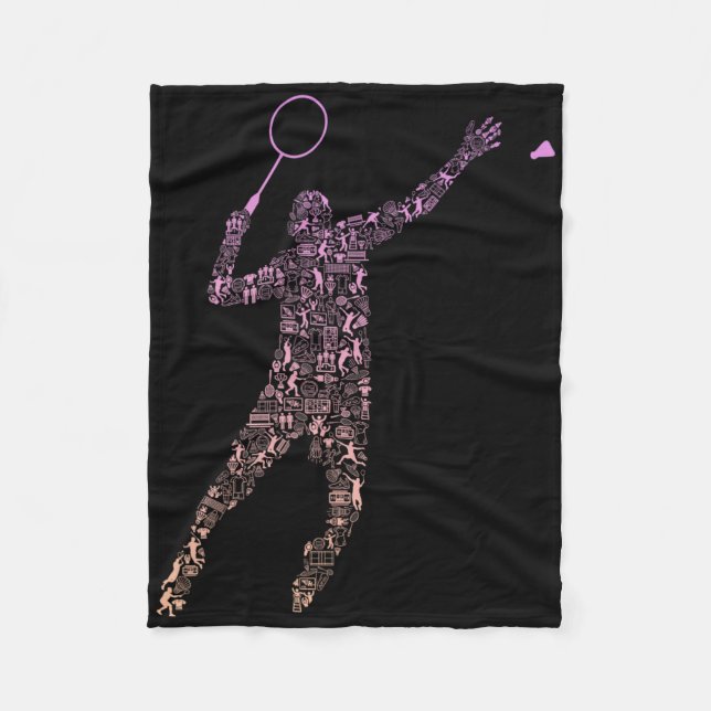Shape Collage Silhouette Badminton Player Shirt Ba Fleece Blanket (Front)