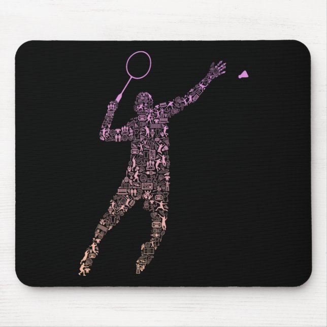 Shape Collage Silhouette Badminton Player Shirt Ba Mouse Mat (Front)