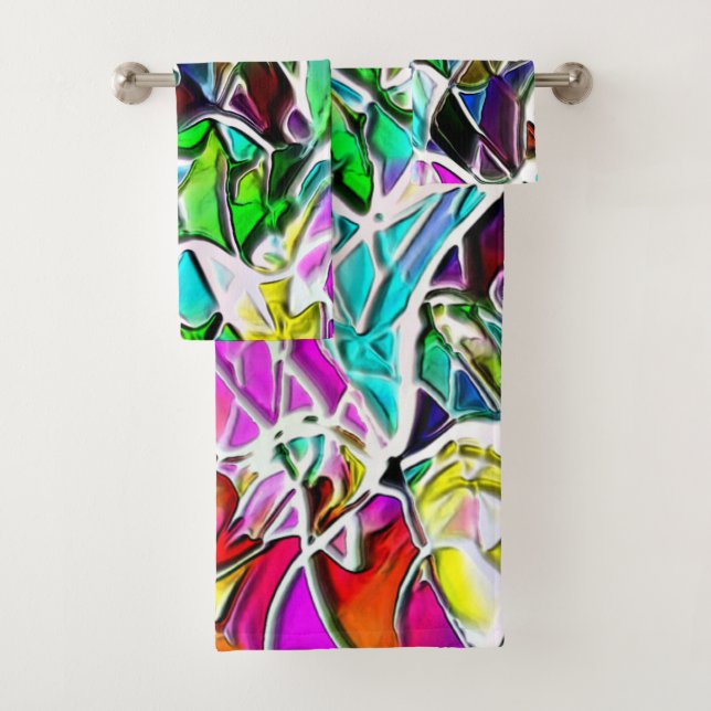 Shape of coloured and shiny stones dipped in milk bath towel set (Insitu)