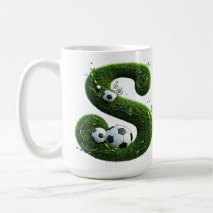 Shaped Grass Letter With Soccer Balls Coffee Mug