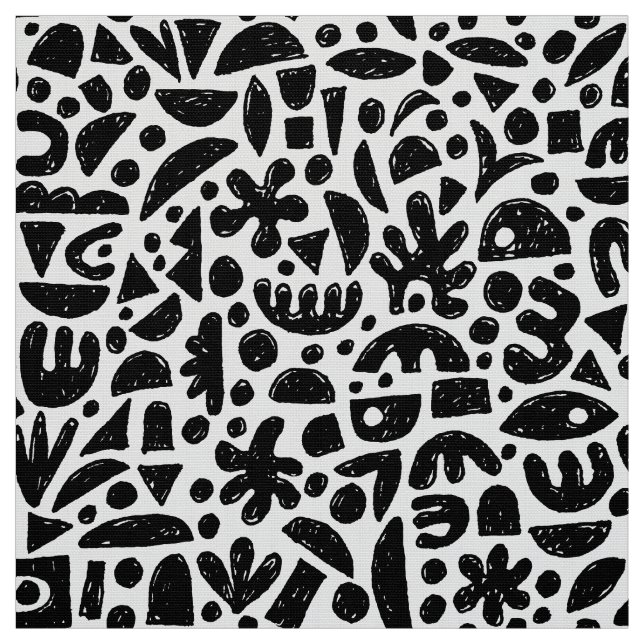 Shapes Abstract 140821 - Black on White Fabric (Swatch)