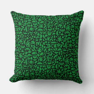 Shapes Abstract 140821 - Grass Green on Black Cushion