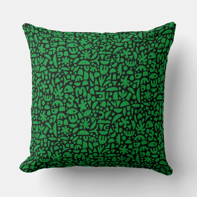 Shapes Abstract 140821 -  Grass Green on Black Cushion (Front)