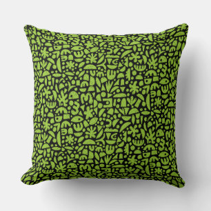 Shapes Abstract 140821 - Martian Green on Black Cushion