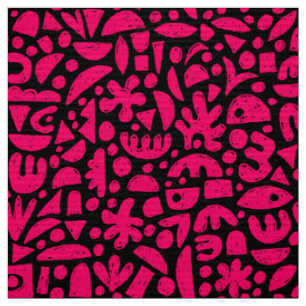 Shapes Abstract 140821 - Neon Red on Black Fabric