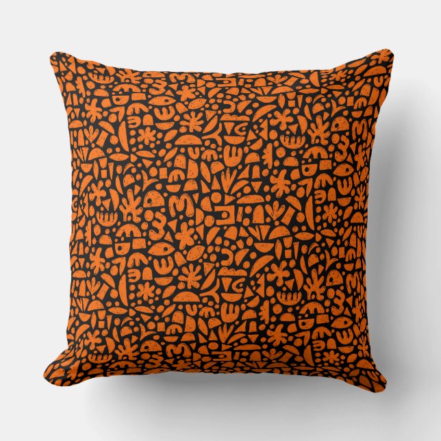 Shapes Abstract 140821 - Orange on Black Cushion (Front)