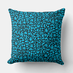 Shapes Abstract 140821 - Sky Blue on Black Cushion