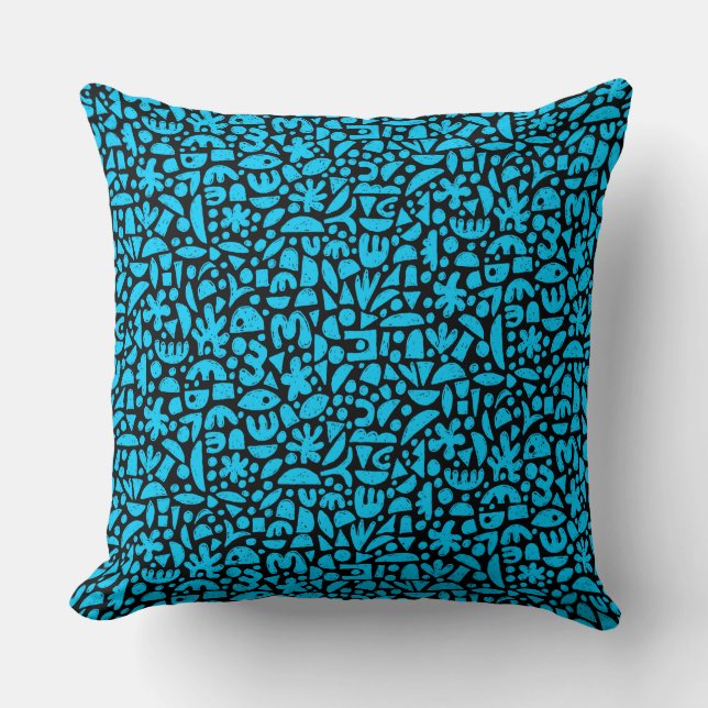 Shapes Abstract 140821 -  Sky Blue on Black Cushion (Front)