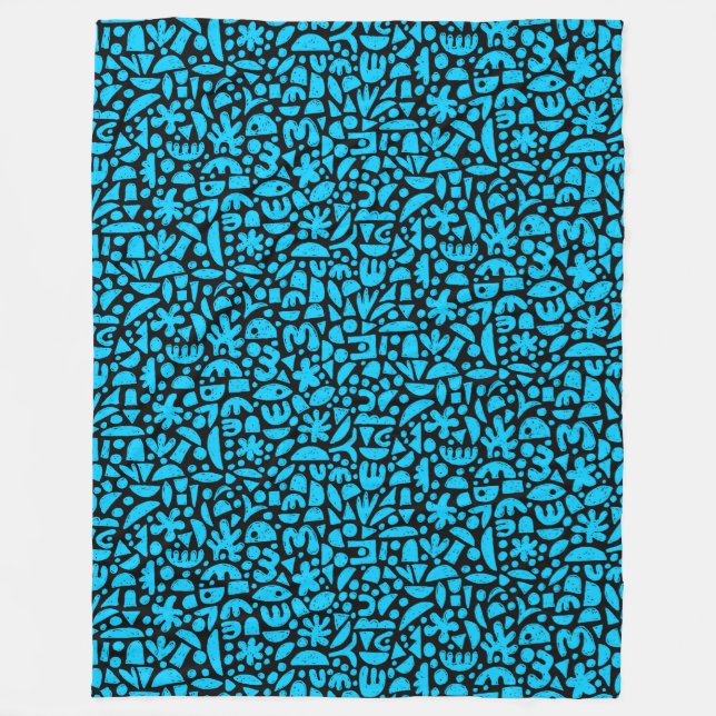Shapes Abstract 140821 - Sky Blue on Black Fleece Blanket (Front)