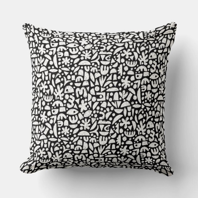 Shapes Abstract 140821 - White on Black Cushion (Front)