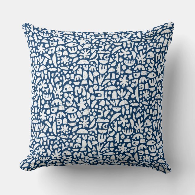 Shapes Abstract 140821 - White on Indigo Blue Cushion (Front)