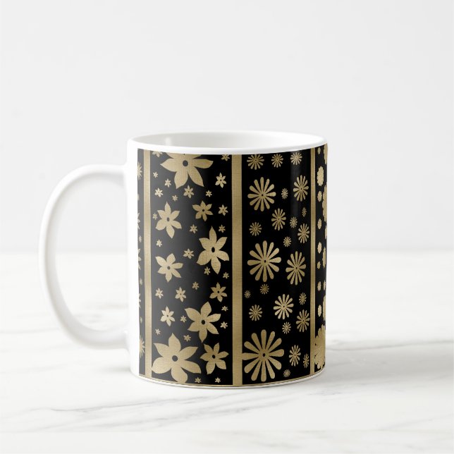 Shapes and Flowers Tangle in Black and Gold Coffee Mug (Left)
