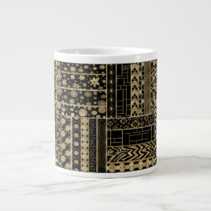 Shapes and Flowers Tangle in Black and Gold Large Coffee Mug
