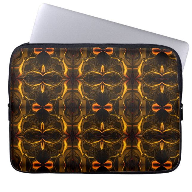 Shapes, 'gold strokes float' over dark background laptop sleeve (Front)