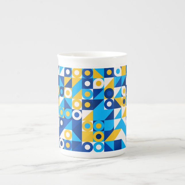 Shapes In Blue-Yellow Trendy Seamless Pattern Bone China Mug (Front)