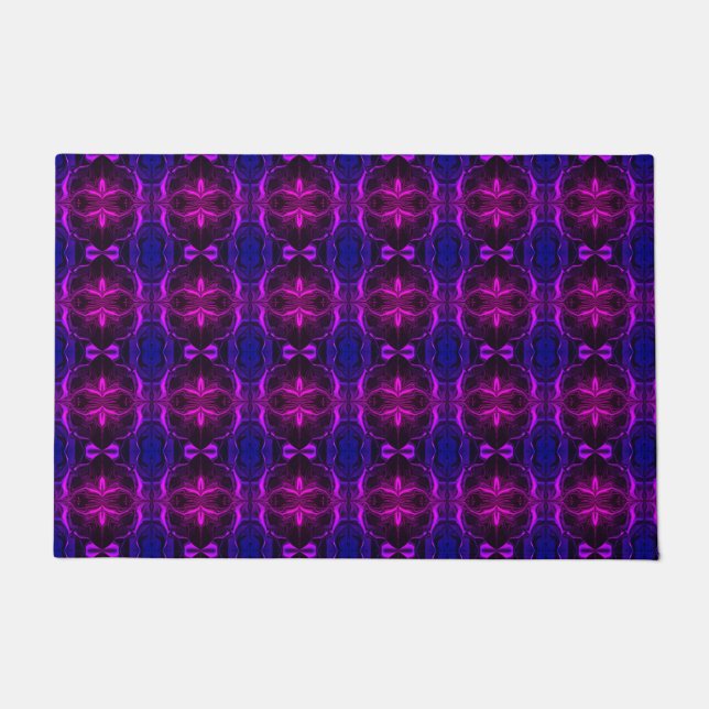 Shapes, "pink strokes float" on blue background?  doormat (Front)