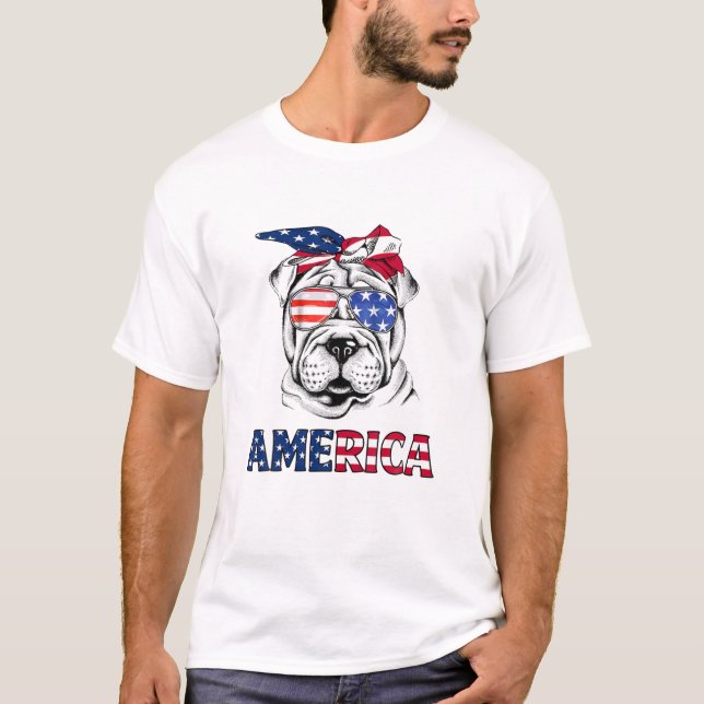 Shar Pei American Flag Shar Pei Mum Shar Pei 4Th O T-Shirt (Front)
