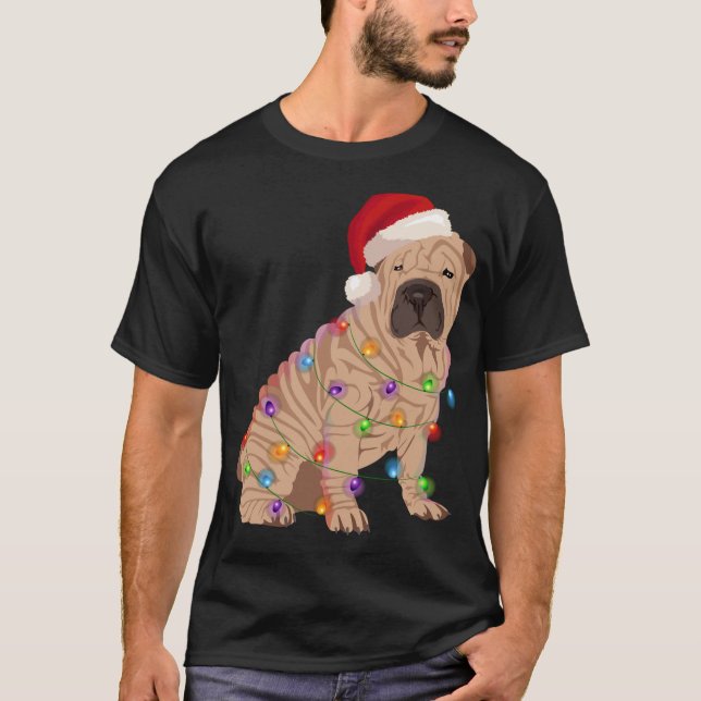 Shar Pei Christmas Lights Xmas Dog Lover T-Shirt (Front)