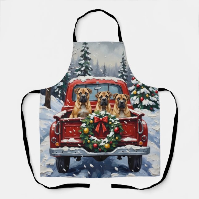 Shar Pei Christmas Red Truck Holiday Apron (Front)