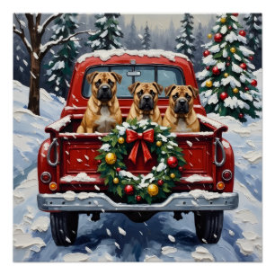 Shar Pei Christmas Red Truck Holiday Poster
