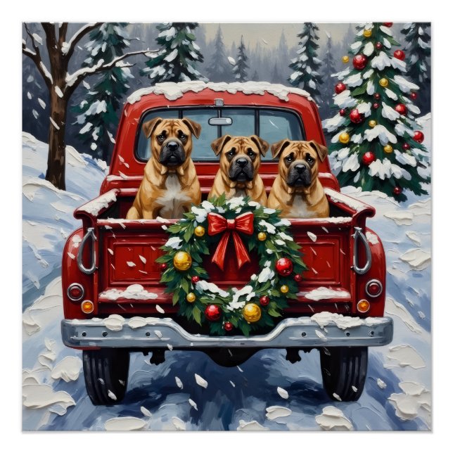 Shar Pei Christmas Red Truck Holiday Poster (Front)